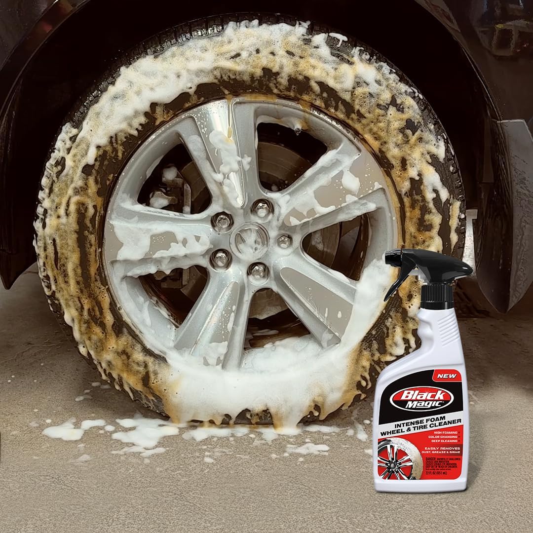 Black Magic 120228 Intense Foam Wheel & Tire Cleaner, High-Foaming Formula for Deep Cleaning, Removes Dirt, Grime & Brake Dust – Safe on All Wheels, 22 Fl Oz