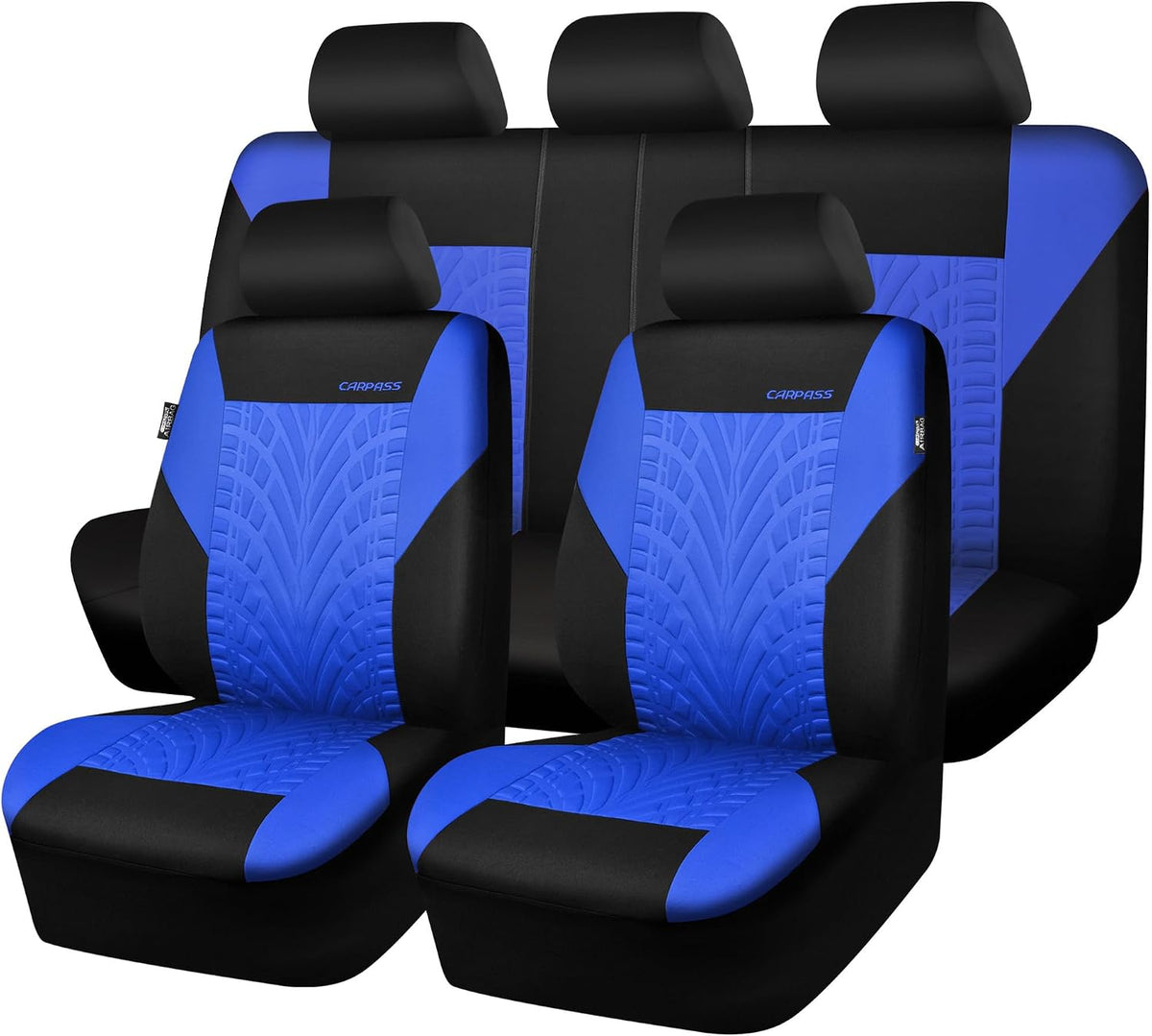 CAR PASS Car Seat Covers Full Sets, Front & Split Rear Bench for Car, 3D Tyre Embossed Automotive Interior Covers, Airbag Compatible, Quick Setup Universal Fit Seat Covers for Car, SUV(Charcoal)
