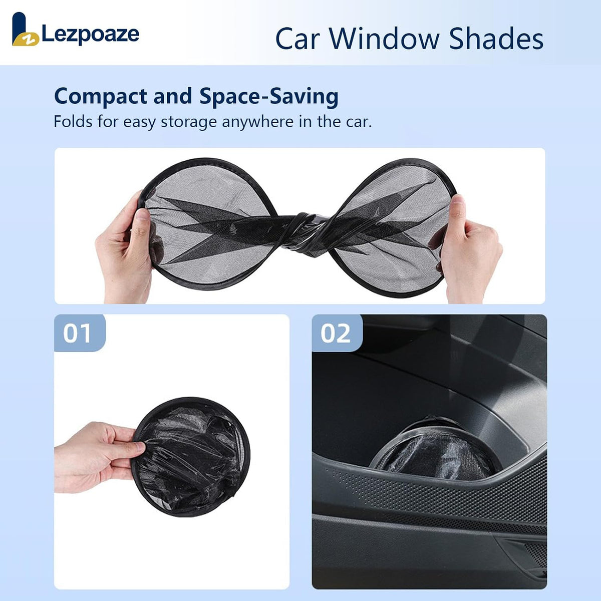 2-Pack Car Window Shades | Mesh Static adsorption Side Window Anti-UV Sunshade Curtain | Universal Fit 99% Vehicles | Foldable Car Shades