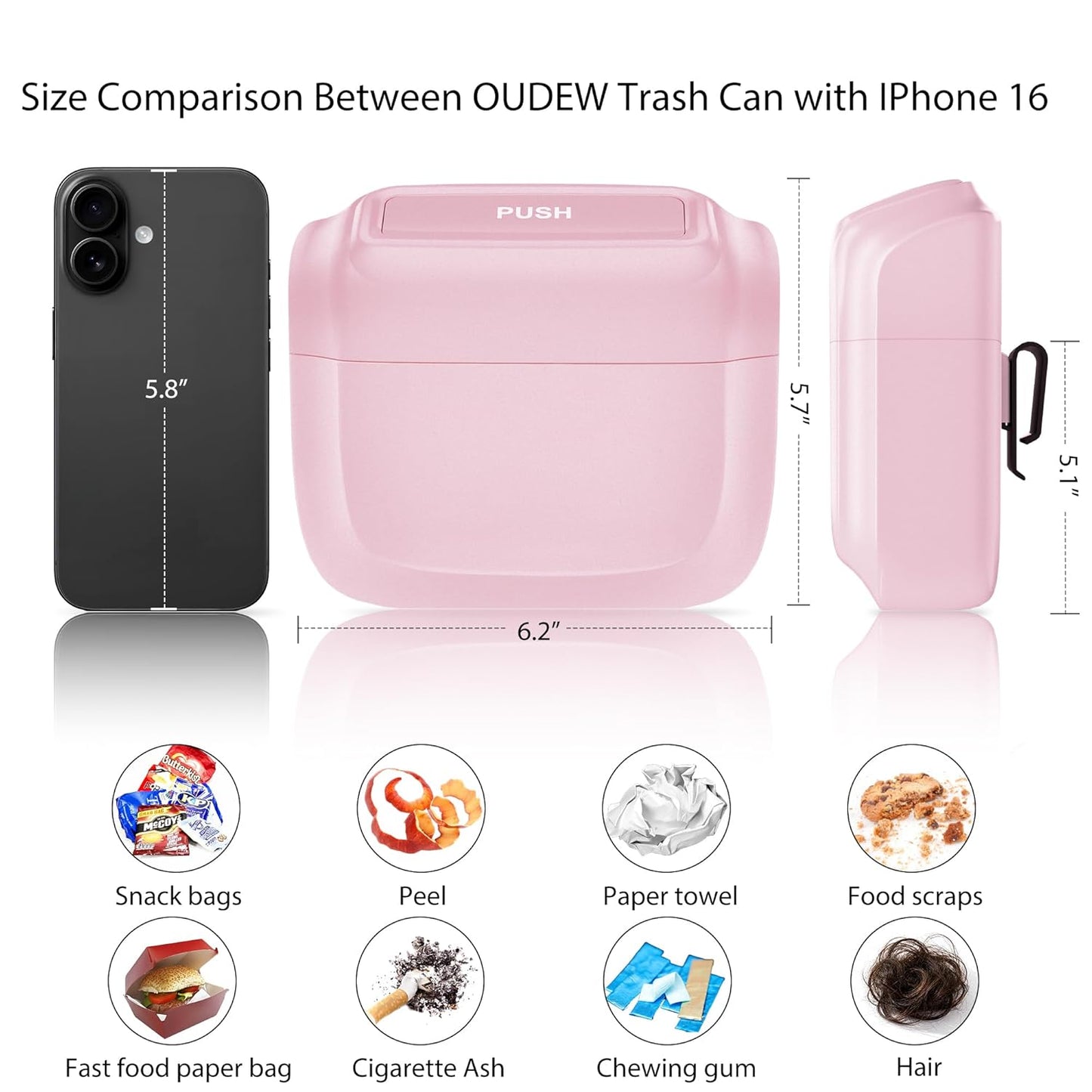 2 Packs Car Trash Can with Lid，Built-in Storage Garbage Bag，Leakproof Vehicle Trash，Car Accessories for Interior,Mini Garbage Bin for Automotive, Office, Kitchen,Bedroom，with 60pcs Trash Bags