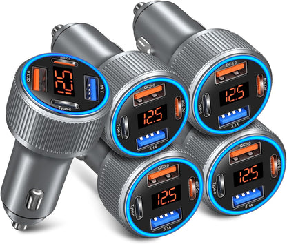 USB C Car Charger 3 Pack, Costyle 65W 4 Port Car Power Adapter with Voltmeter PD 30W/QC 3.0 Fast Charging Cigarette Lighter USB Charger Plug for iPhone 16/15/14/13/12/11 Pro Max/Pad,Android(Black)