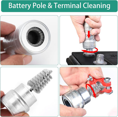 Battery Terminal Cleaner Kit, Battery Terminal Brush & 4 in 1 Copper Tubing Brush & 2pcs Anti-Corrosion Fiber Washers