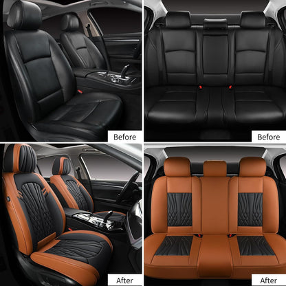 MINGBRON Leather Car Seat Covers,Car Seat Protector Waterproof,Seat Covers Full Set, Car Seat Protectors 5 Seats,Automotive Seat Covers Fit Most Cars Wine Red
