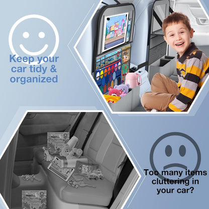 Car Backseat Organizer with table Tray(1Pack) 9 Storage Pockets Backseat Car Organizer with Tablet Holder, Back seat Organizer for Kids Road Trip Essentials Travel