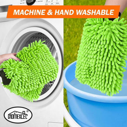 HOMEXCEL Car Wash Mitt, 2PK Chenille Microfiber Wash Mitt, Scratch-Free & Lint-Free, Rich Foam, Highly Absorbent, Double Sided, Perfect for Car Washing and Detailing, 10.2" x 6.7 ", Blue