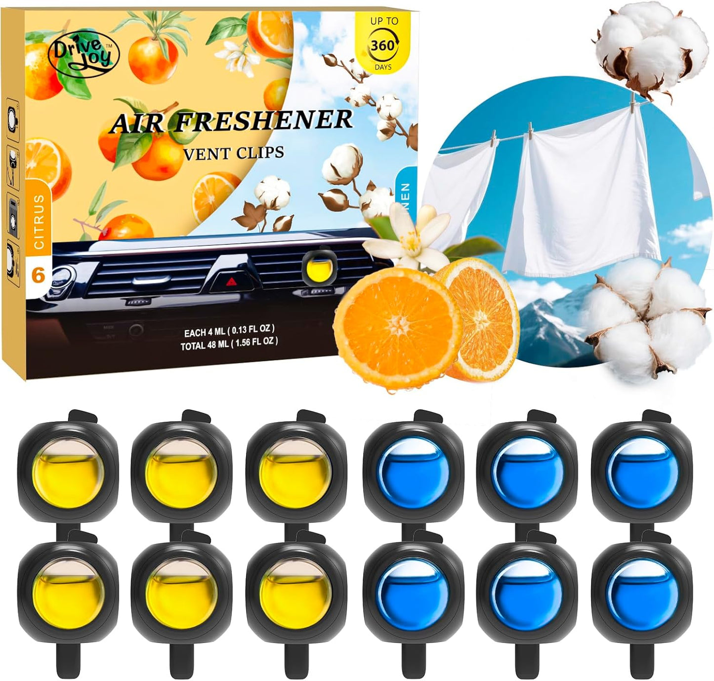 Car Air Freshener Vent Clips, 12 Pack, 6 Ocean, 6 Hawaiian, Provides Long-Lasting Scent, Up to 360 Days, Car Fresheners