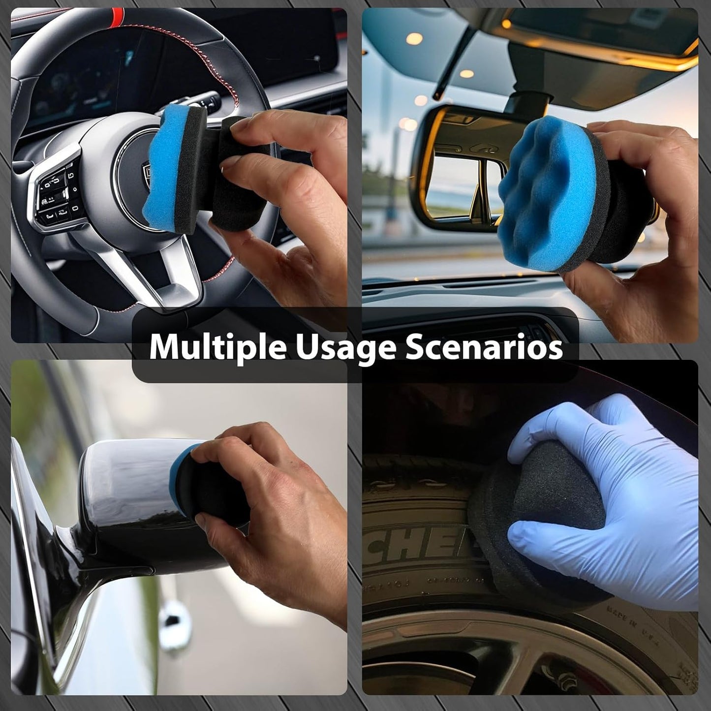 Tire Shine Applicator Pads, 2 Pcs Tire Dressing Applicator, Reusable Tire Shine Sponge Wave Contoured for Car Detailing, 3.15inch