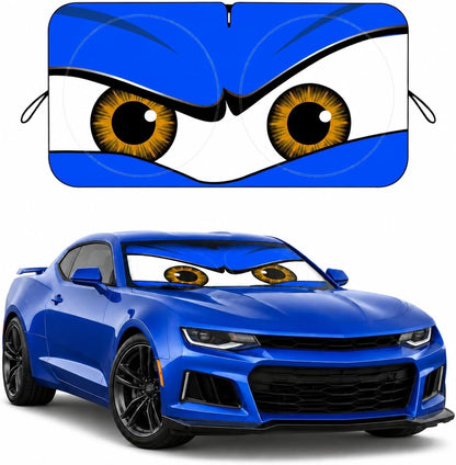 Car Windshield Sun Shade, Funny Cartoon Eyes Sun Visor for Car Windshield Universal Fits Sedan Compact Car Hatchback SUV, UV Heat Protection - 59 x 27.5