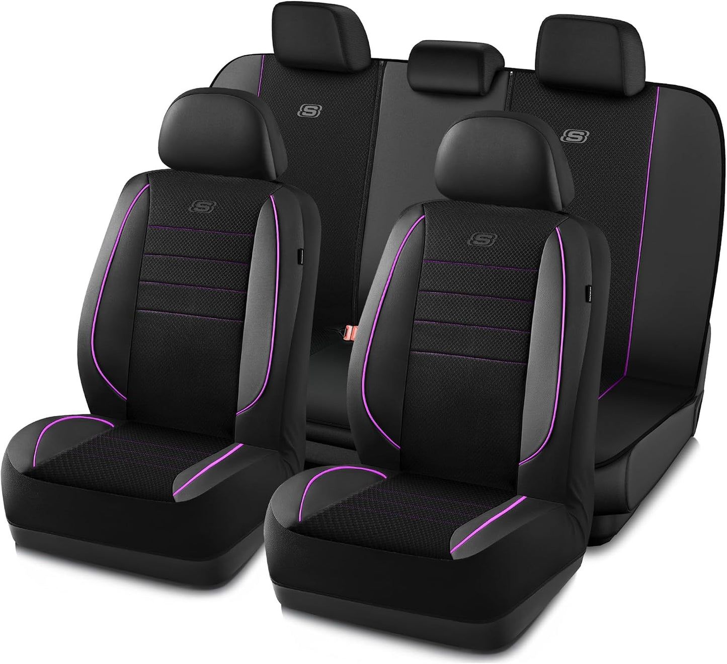 Skechers Air-Cooled Memory Foam Seat Covers,Mesh Thick Car Seat Covers,Piping Leather Car Seat Covers Front Seats,Airbag Compatible,Automotive Comfort Universal FitMost Cars,Vans,Truck,SUV,Black