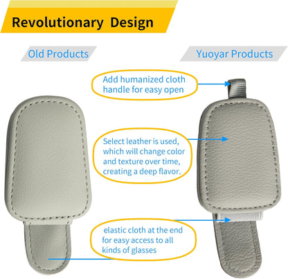 Yuoyar Magnetic Leather Sunglasses Holder for Car, 2 Packs (Black) | Magnetic Car Visor Accessories