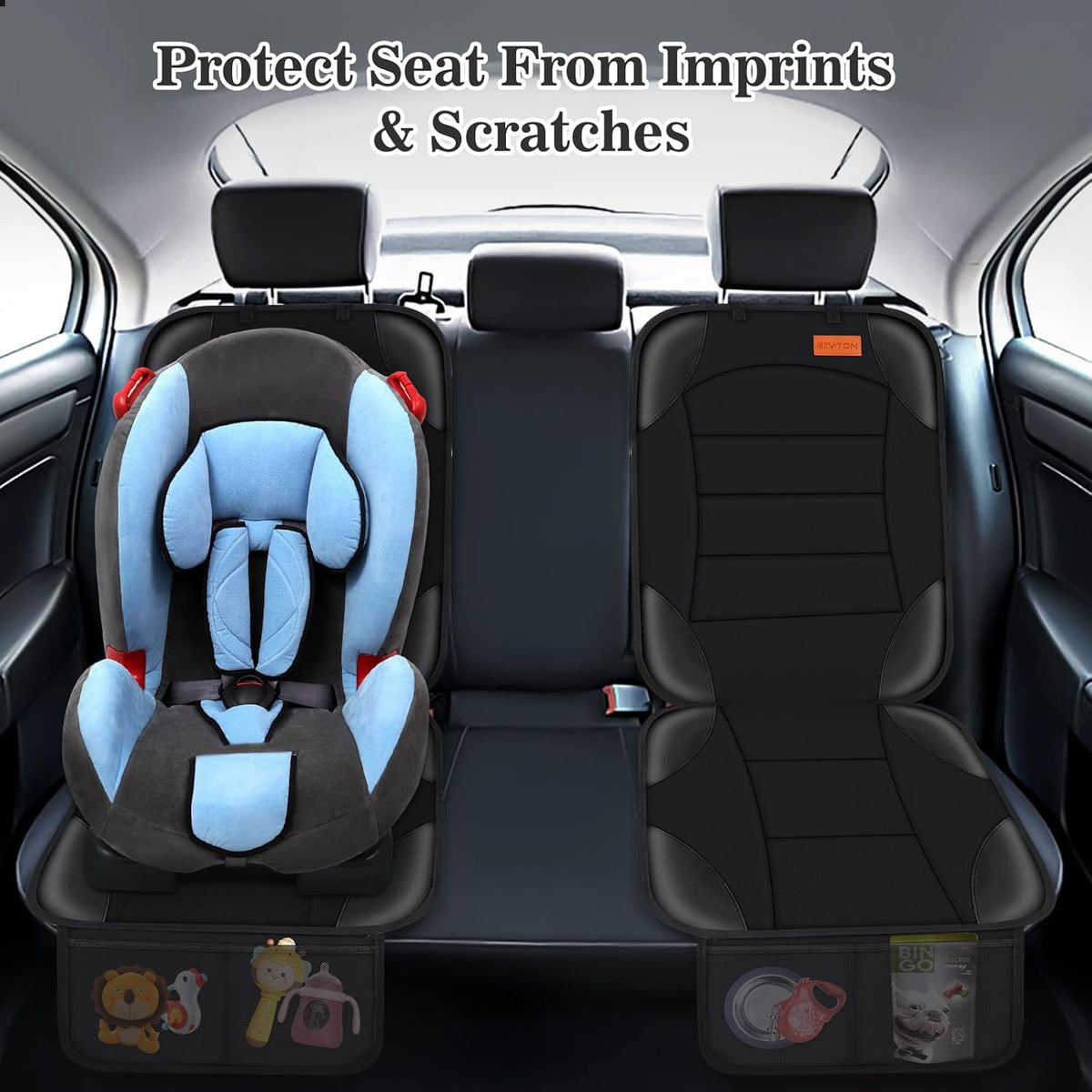 Siivton Car Seat Protector for Child Car Seat,Waterproof Car Seat Cover for Leather and Fabric Seats, 2 Mesh Pockets, Non-Slip Bottom,Thick Padding Cushion