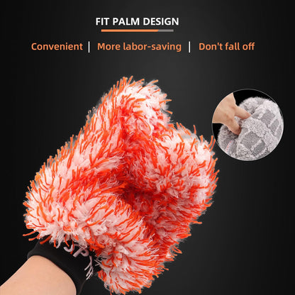 SPTA Microfiber Car Wash Mitt, 3Pcs Car Sponge Glove Wrapped in Soft, Plush Fiber Cloth Material, Safe Washing with Any Car Soap, Bucket, Foam Gun, Foam Cannon, Other Cleaning Supplies
