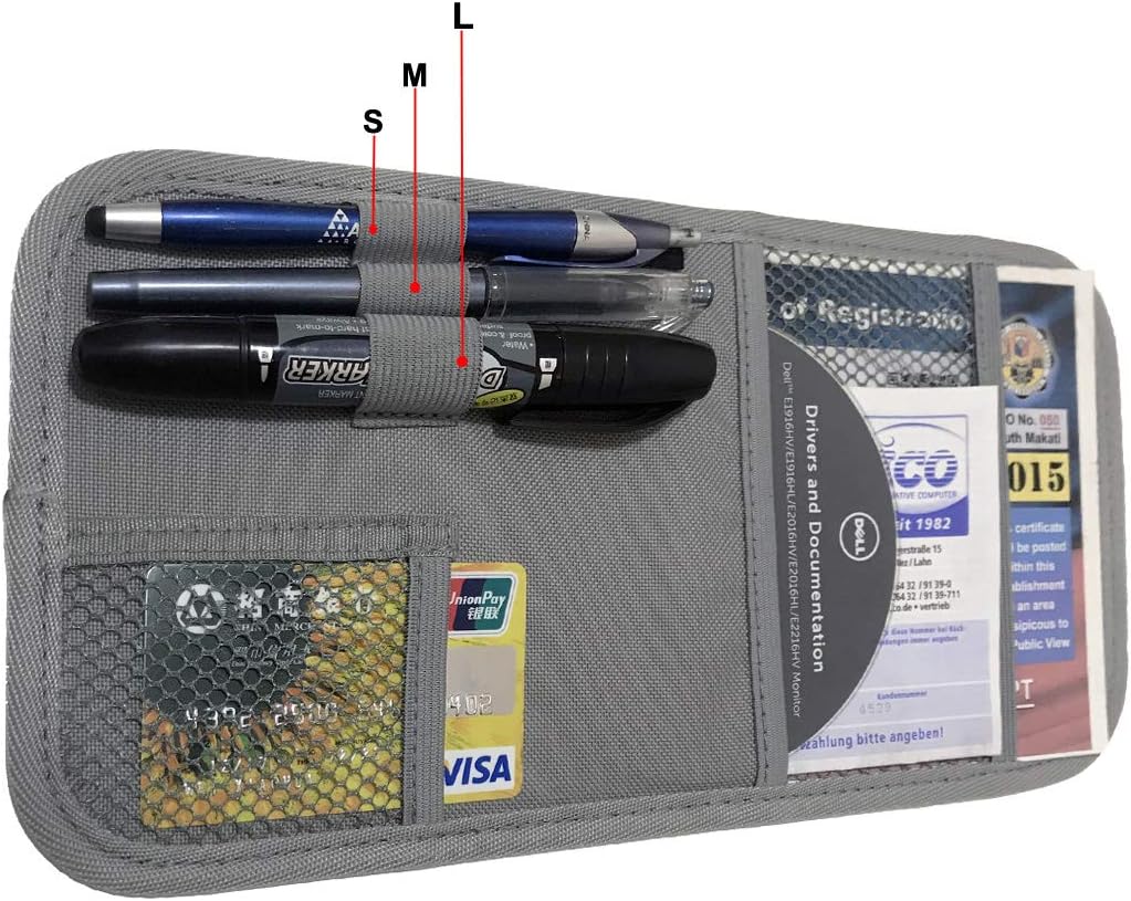 Car Sun Visor Organizer, Auto Visor Holder Interior Accessories Pocket Organizer - Car Registration Holder Document Storage Pouch Pen holder - Grey