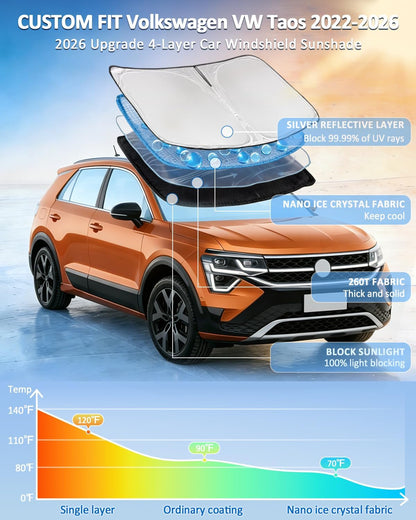 for Toyota Tacoma 2016-2023 2024 2025 2026 Sun Shade Sunshade Windshield Cover - 4 Layers Front Window Shade Custom Fit Tacoma 2Dr 4Dr Pickup Sun Visor 240T Shade Blocks UV Rays Car Accessories - Colors D