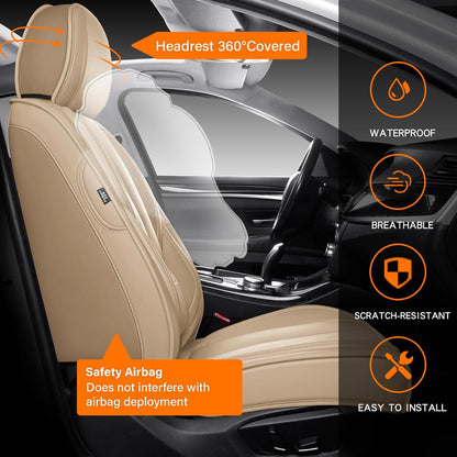 MINGBRON Car Seat Cover Full Set, Leather Car Seat Cover, Waterproof Seat Covers, Car Seat Cushion, Nappa Leather Seat Covers Car Seat Protector Universal Fit Most Cars Black