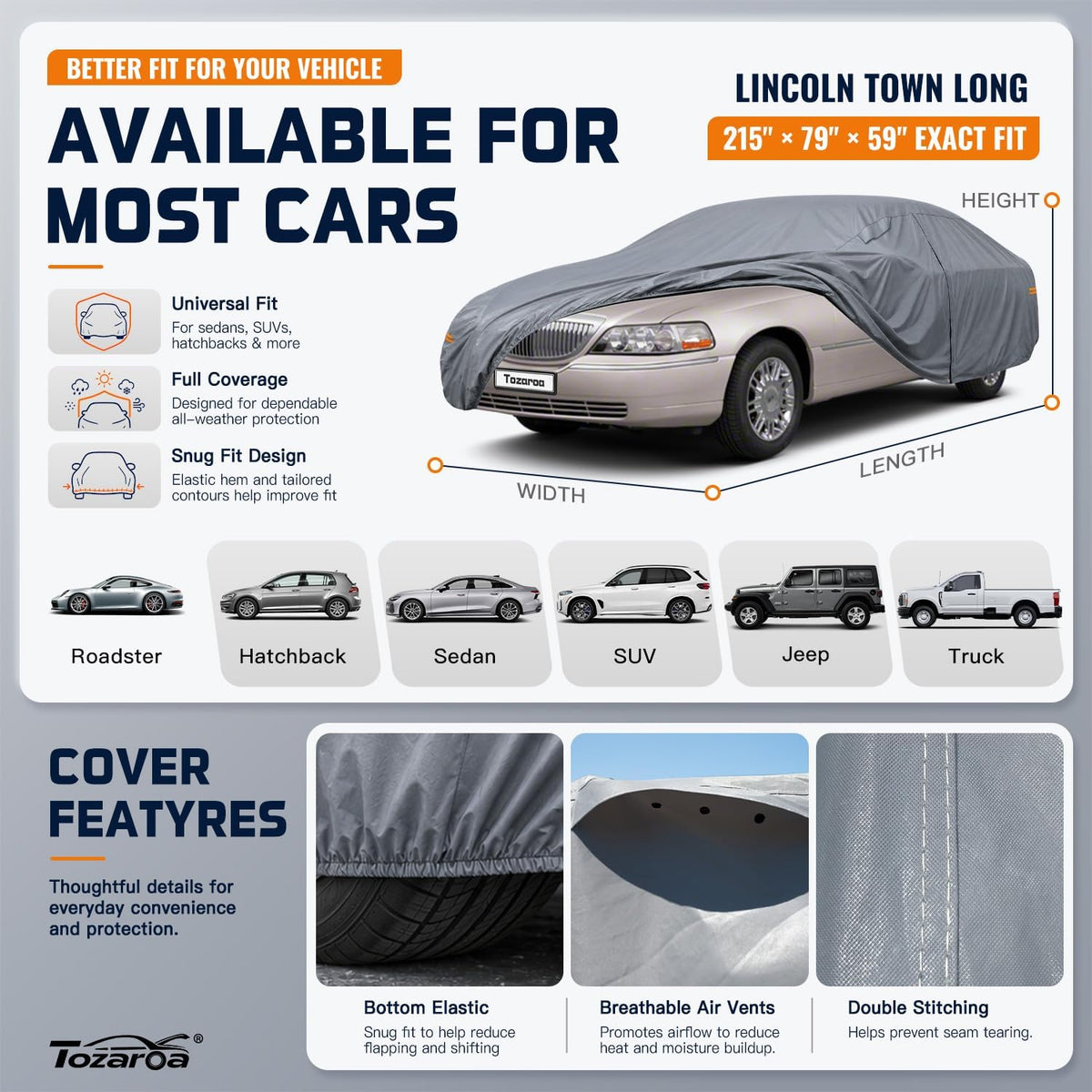 SUV Cover Waterproof All-Weather,Outdoor Full Exterior Automobiles SUV(Length 182-190 inch) with Windshield Sun Shade Universal Fit Toyota RAV4,CRV,Model Y,Q5,Size S2 (See SizeChart)
