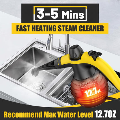 Pressurized Handheld Steam Cleaner with 10pcs Accessories & Safety Lock, Multi-Purpose & Powerful Home Use Steamer for Cleaning, Car, Bathroom, Shower, Upholstery, Grout, Window (Black)