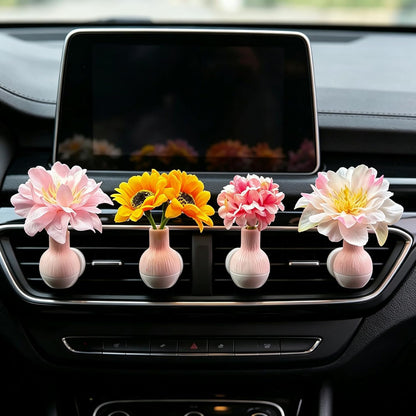 Set of 4 Cute Flower Bouquet Car Air Freshener Vent Clips, Mini Artificial Flowers for Car Air Vent Decoration, Auto Interior Dashboard Ornament Accessories