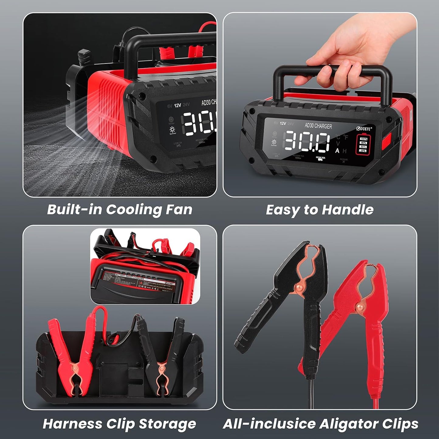12V 24V Car Battery Charger Heavy Duty, 0-15A Automatic Battery Maintainer, Smart Trickle Charger with Repair & Winter Mode, Auto Shut-Off for AGM, Deep Cycle, Motorcycle, Truck, RV, Marine