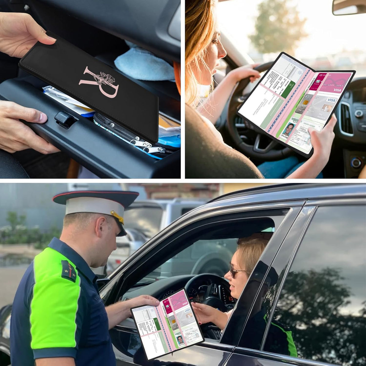 Letter Car Registration and Insurance Holder, with Magnetic Closure for License, Cards and Documents,Vehicle Glove Box Car Organizer, Interior Car Accessories for Women Men (M)