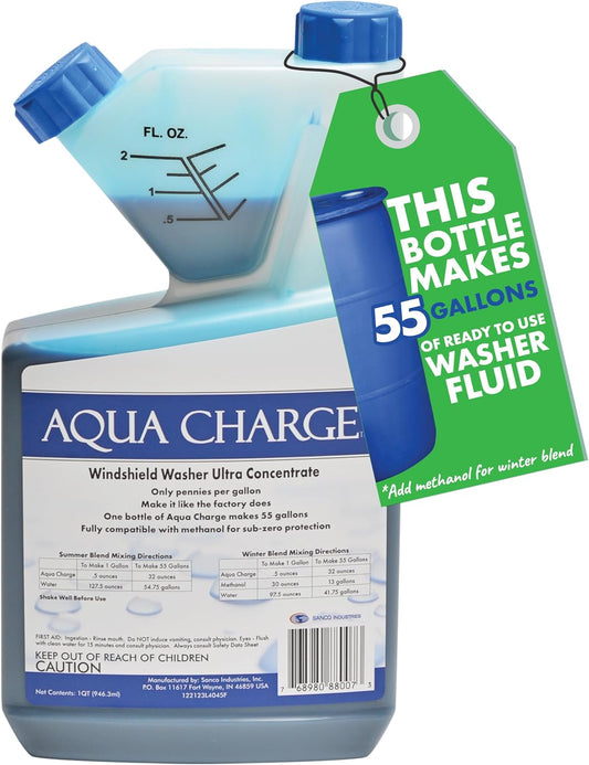 Sanco Industries Aqua Charge - Windshield Washer Fluid Ultra Concentrate, 1 Bottle Makes 55 Gallons - 32 Ounces