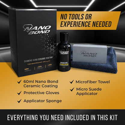 Nano Bond Ceramic Coating for Cars - 80% SiO2 Formula, Hydrophobic Paint Protection, UV & Corrosion Resistant for Glass, Wheels & Plastic, Easy Application, Car Detailing Kit, 30ml