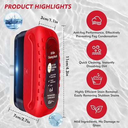 Automotive Oil Film Cleaning Brush with Reusable Foam Sprayer, Upgraded Antifog Glass Cleaning Board, Glass Oil Film Remover for Car Windows & Windshields, Versatile Car Glass Cleaner Brush (Red)