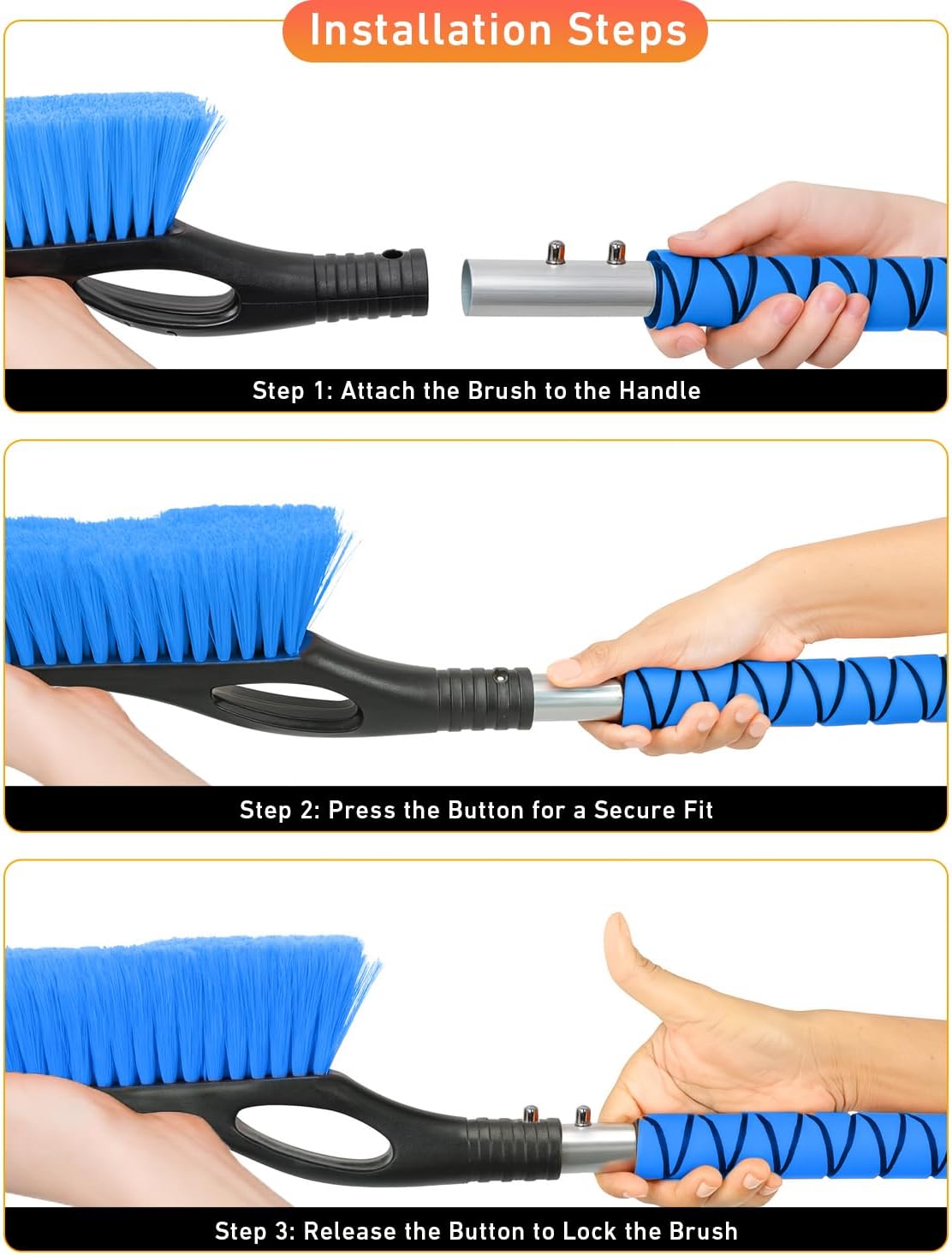 EcoNour 27" Car Snow Brush and Ice Scrapers for Car Windshield (2 Pack) | Scratch Free Bristle Head Snow Brush & Tough Window Snow Scraper with Aluminium Body | Snow Removal Winter Car Accessories