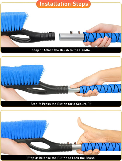 EcoNour 27" Car Snow Brush and Ice Scrapers for Car Windshield (2 Pack) | Scratch Free Bristle Head Snow Brush & Tough Window Snow Scraper with Aluminium Body | Snow Removal Winter Car Accessories