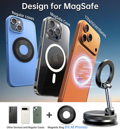 Coolpow【Newest Vacuum Magnetic Phone Holder for Car Phone Holder Mount【Movable Vacuum Suction】Magsafe Car Mount Cell Phone Holders for Your Car Accessories for Women Men for iPhone 17 16-Carbon Fiber