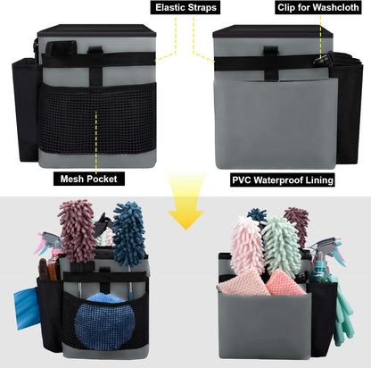Wearable Large Cleaning Caddy Bag for Housekeeper, Clean Supply Organizer with Adjustable Shoulder, Waist & Handle Straps, Detailing Bag for Kitchen Supplies (Black)