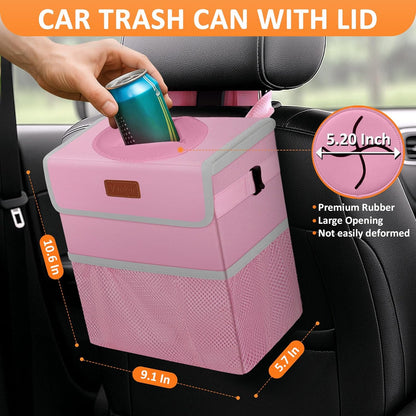 Vankor Car Trash Can Bin with Lid Hanging for Back Seat, Car Accessories for Women Men Leak Proof Automotive Garbage Cans Leakproof Vehicle Trash Can for Truck SUV Black