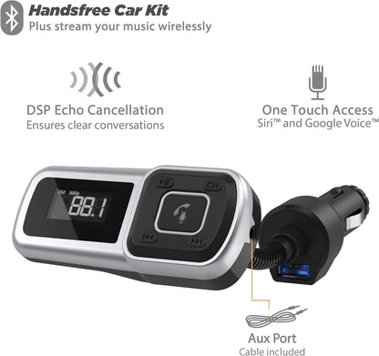 Scosche BTFM9 FM Bluetooth Transmitter Car, Dual 12W USB-C and USB-A Charging Ports, Fast Type C Car Charger, Wireless Radio Bluetooth Adapter, Hands-Free Kit for Calls, Siri and Google Assistant