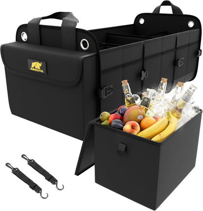 MIKKUPPA Car Trunk Organizer with Cooler - 100L Large Car Organizer, 1680D Oxford Collapsible Suv Trunk Storage with 2 Adjustable Straps for Auto, Truck, Suv (Gray)