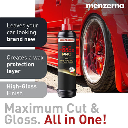 menzerna Cut Force Pro Car Polish 8 oz I Premium Polish with Heavy Cut and high Gloss Finish I Buffing & Polishing Compound for Car Maintenance I for Scratches & Sanding Marks I Car Body Repair