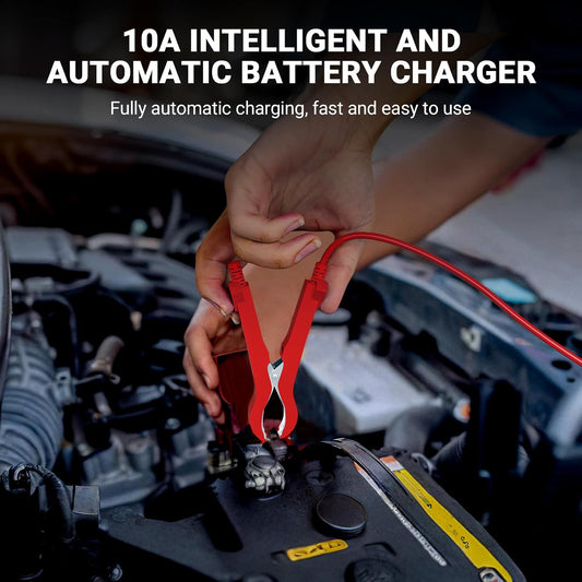 Battery Charger 15A 12V Fully Automatic Smart Trickle Car Battery Charger Maintainer with LCD Display & Temperature Compensation for Car Truck Motorcycle Lawn Mower Boat