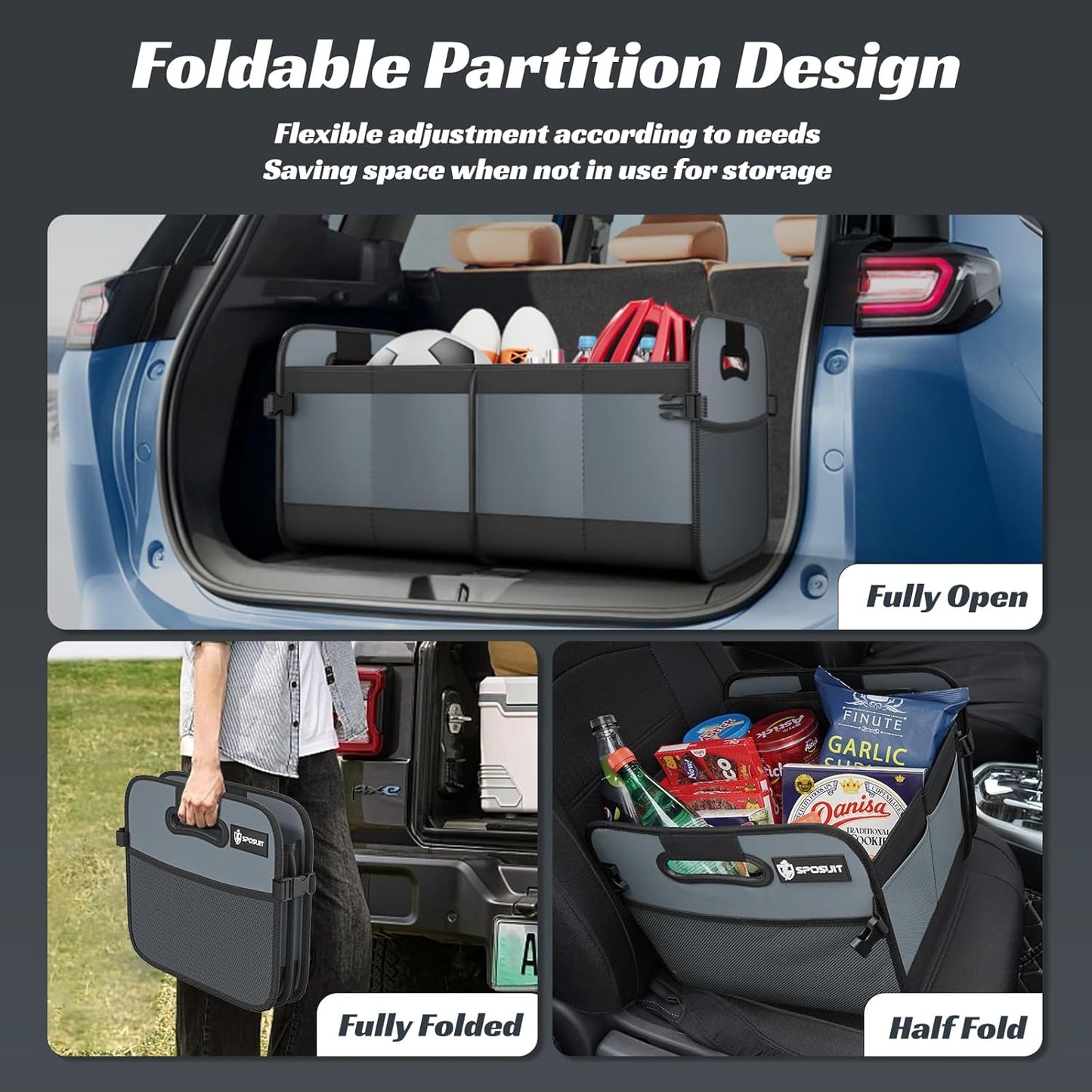 Sposuit Trunk Organizer for Car - 70L Collapsible Car Storage with 11 Pockets & Reinforced Handles, SUV Trunk Organizers for Grocery Cargo(Black)