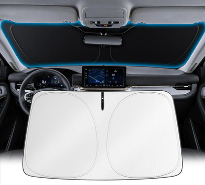 Wigoo Tesla New Model Y Accessories Windshield Sunshade [OEM Design, 100% Sun Blockage] Foldable Heat Insulation Sunshade with Storage Bag, for Model Y 2020~2026 (Juniper), Silver Coating - Colors A