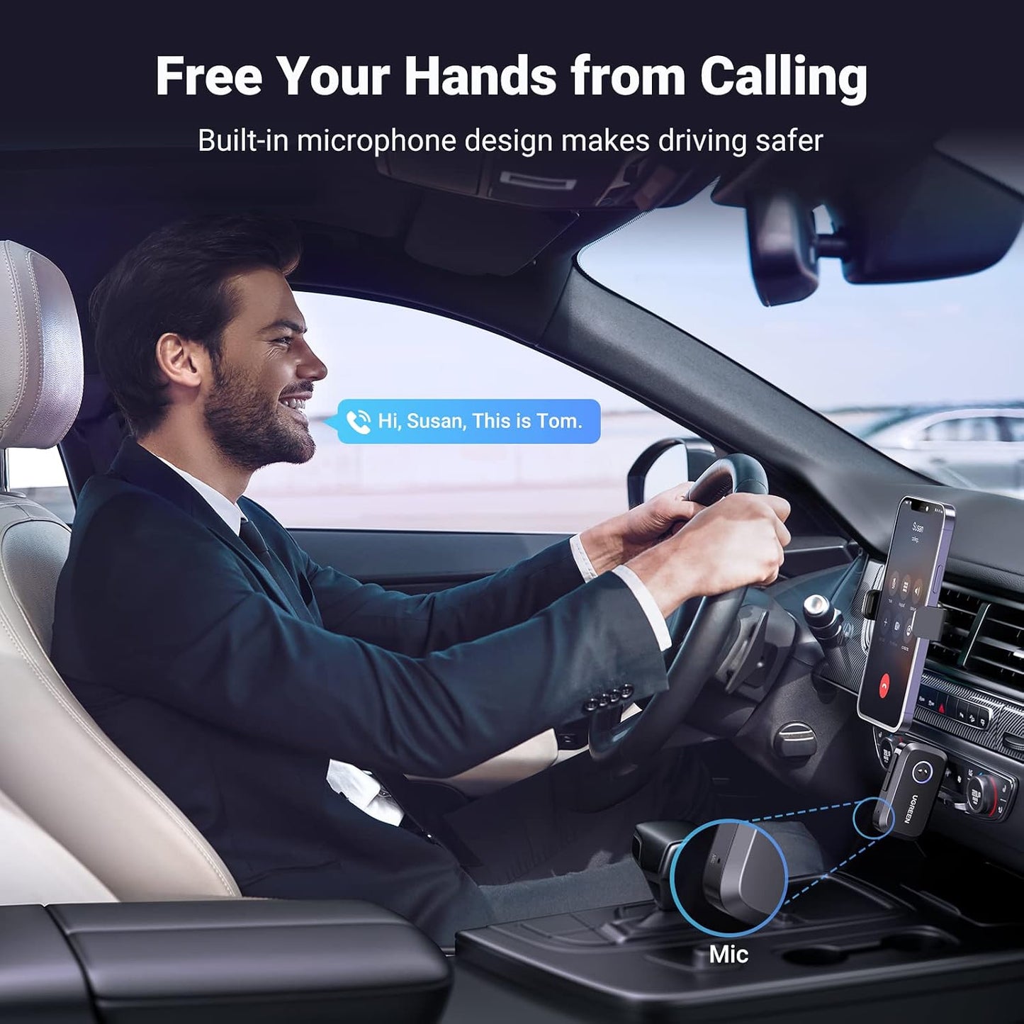 UGREEN Bluetooth 5.4 Car Adapter, Hands-Free Call & Noise Cancelling AUX to Bluetooth Adapter for Car, 3.5mm Audio Blue-Tooth Receiver for Cars Stereo Home Speaker - 15H Battery Life