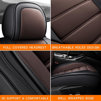 MINGBRON Car Seat Cover Full Set, Leather Car Seat Cover, Waterproof Seat Covers, Car Seat Cushion, Nappa Leather Seat Covers Car Seat Protector Universal Fit Most Cars Black