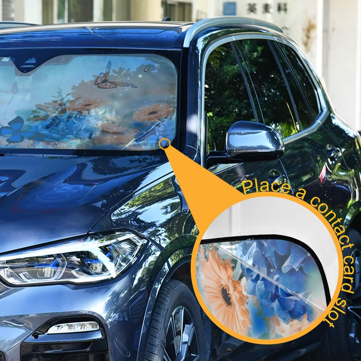Black Leopard Car Windshield Sun Shade Animal Skin Print Foldable UV Ray Sun Visor Protector Sunshade to Keep Your Vehicle Cool (51" x 27.6")