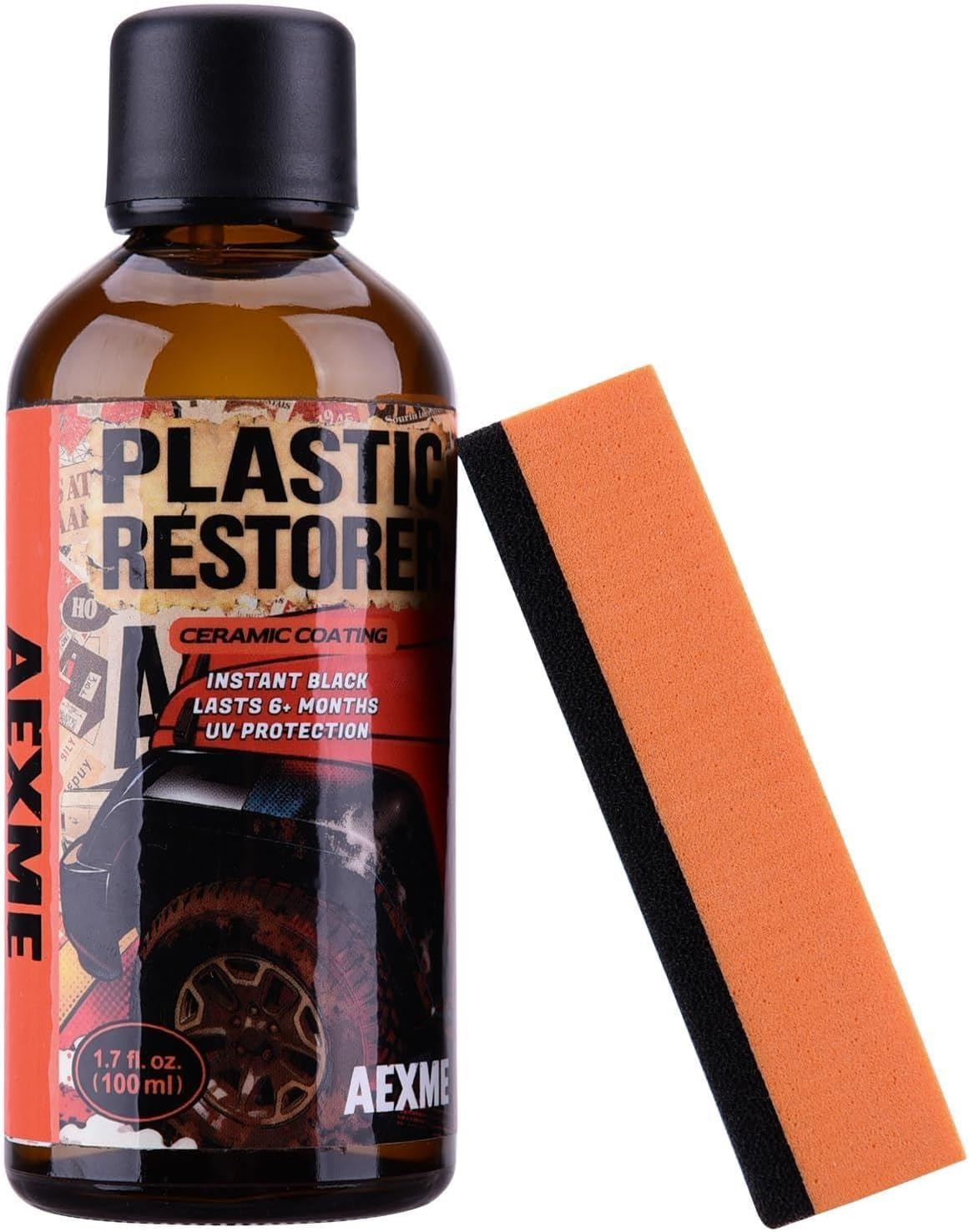 Car Plastic Restorer - Ceramic Crystal Coating Technology, Quickly Repair Fading Bumpers, Plastic and Rubber, Back to Black Shine，Black Trim Restorer with Effects Lasting up to 6 Months
