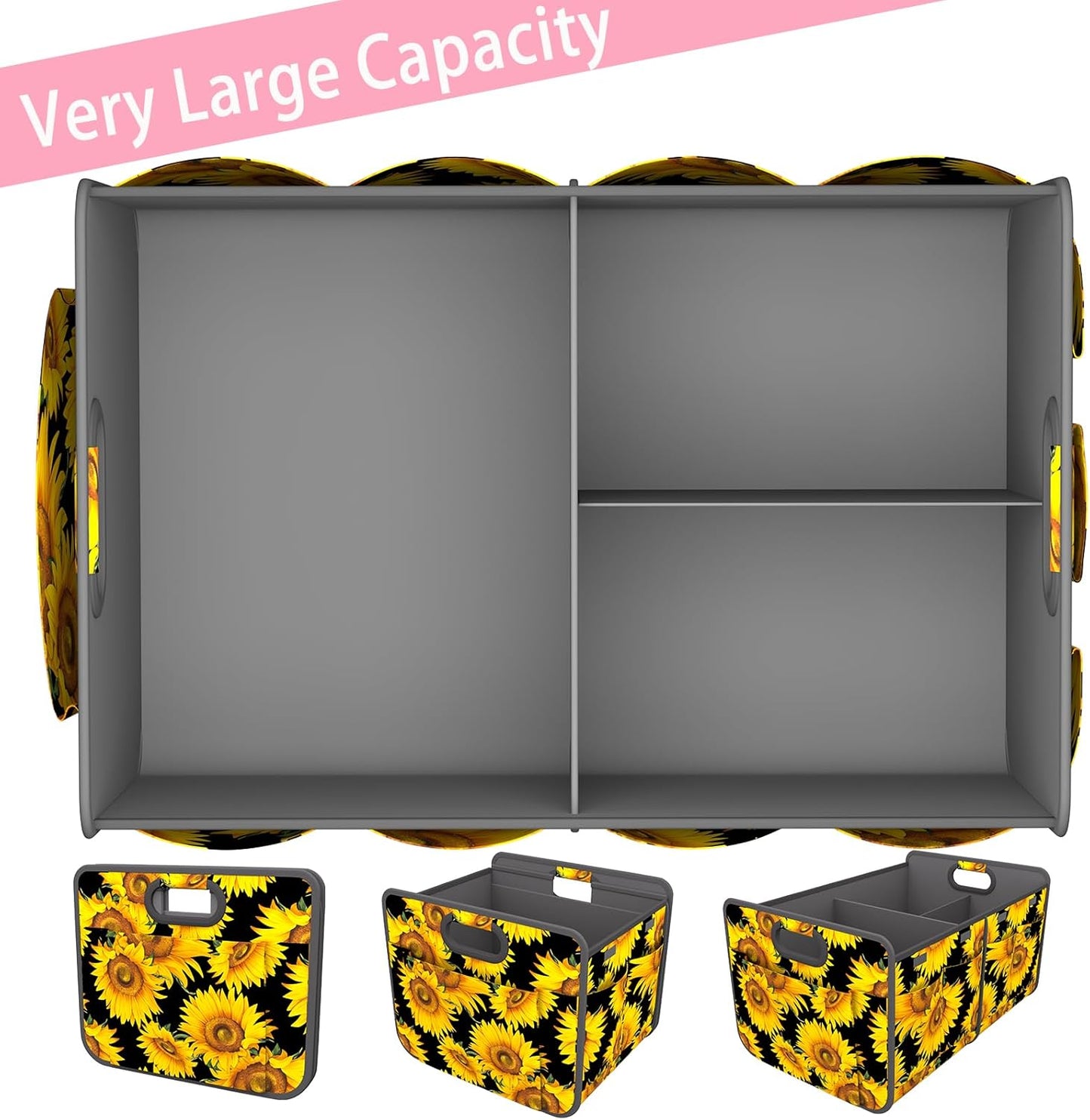 Homeve Car Trunk Organizer for SUV, 18.5Gal Large Capacity No-Sag Heavy Duty, Foldable Waterproof Anti-Slip Storage with 12 Pockets, Fit Sedan,Truck, Universal Car Accessories, Black, Large, 2 Compart