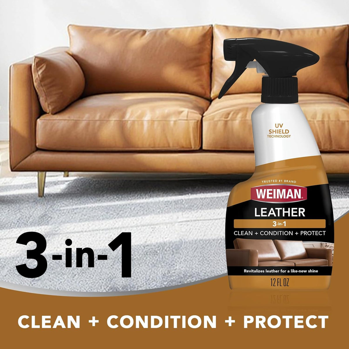 Weiman Leather Cleaner & Conditioner - Cleans, Restores & Protects Leather, UV Protection Prevent Cracking & Fading, For Car Seats, Sofas, Shoes, Bags & All Finished Leather Surfaces, 2 Pack