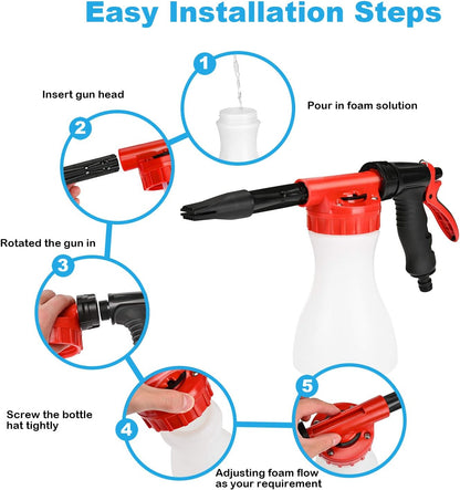 Car Foam Gun, Juqiboom - Adjustable Ratio Dial Car Snow Soap Gun Fit Low Water Pressure Universal Standard Garden Hose, Blaster Car Washer Sprayer for Home Garden Use