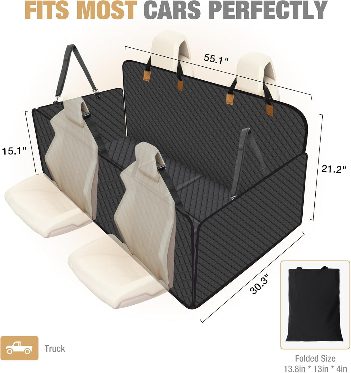 Lekereise 400LBS Hard Bottom Dog Car Hammock - 600D Heavy Duty Waterproof Dog Seat Cover Back Seat Extender, Mesh Window & Storage Pockets, Universal Fit for Sedans SUVs Trucks, Supports Large Dogs