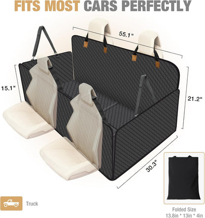 Lekereise 400LBS Hard Bottom Dog Car Hammock - 600D Heavy Duty Waterproof Dog Seat Cover Back Seat Extender, Mesh Window & Storage Pockets, Universal Fit for Sedans SUVs Trucks, Supports Large Dogs