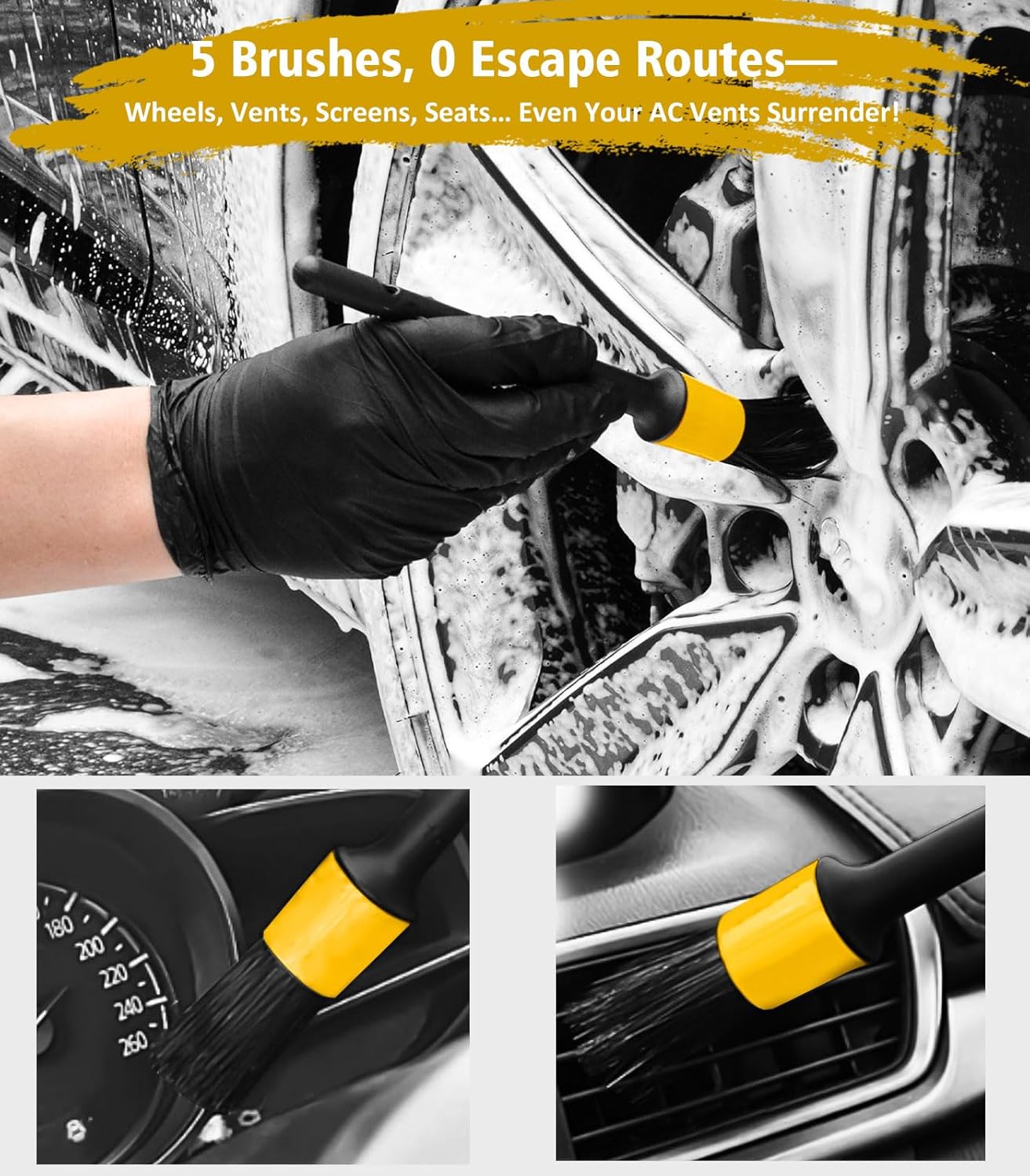 YeewayVeh Car Wash Brush with Long Handle, Microfiber Car Wash Mop with Replaceable Chenille Brush Head, Soft Cleaning Brush with 15° Curved Extension Pole Car Wash Kit for RV Truck Camper, Yellow
