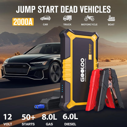 GOOLOO New GP2000 Jump Starter, 12V 2000A Car Jumper Starter(Up to 8.0L Gas, 6.0L Diesel Engines), SuperSafe Portable Battery Charger, Auto Lithium Box Booster Pack with USB Quick Charge, red