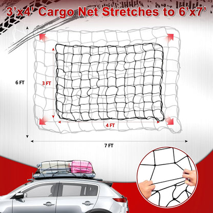 Cargo Net 4' x6' Stretches to 8' x 12' Truck Cargo Net for Pickup Truck Bed- Small 4"x4" Mesh Grid Super Duty Bungee Heavy Duty Bed Netting with 12 Adjustable Metal Carabiners by Cenipar